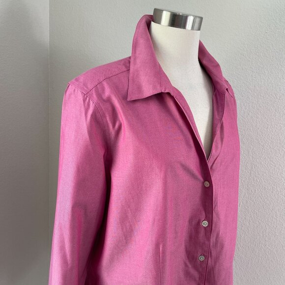 Foxcroft NYC Womens Plus 16W Fitted Heritage Non Iron Pink Button Up Shirt Top - Picture 2 of 10